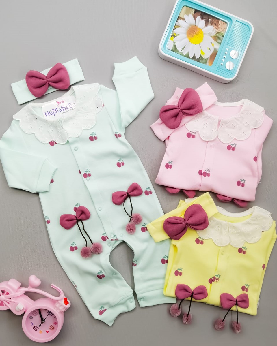 KİRAZ DANTEL YAKALI BANDANALI TULUM SET Hüma Bebe Bebek ve