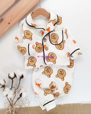 Winnie the pooh Baskılı Düğmeli Cepli Iki Ip Mevsimlik 2li Unisex Bebe Pijama Takımı