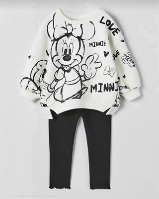 Zara Minnie mouse baskılı uzun kollu Sweatshirt Taytlı Mevsimlik 2li Takım 