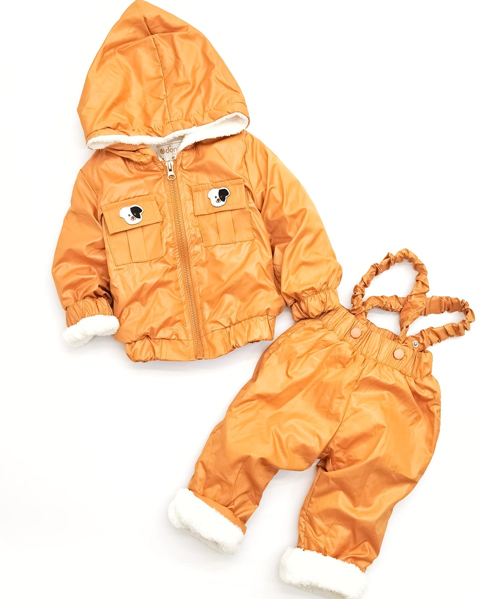 Köpekcik armalı içi Welsoft yağmurluklu ceket Salopet kışlık 2li Bebe takım 