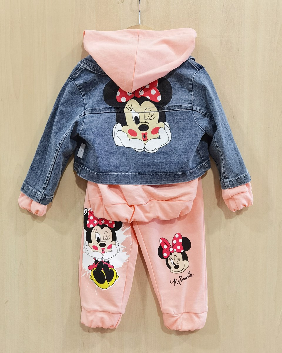 Minnie mouse kot ceketli Kapşonlu Sweatshirt Mevsimlik 3lü Bebe Takım 