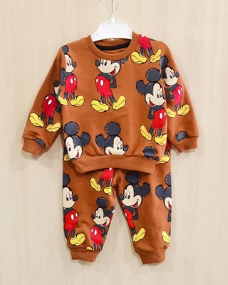 Mickey Mouse Baskılı Bisiklet Yaka Uzun Kollu Sweatshirt Mevsimlik 2li Çocuk Takım