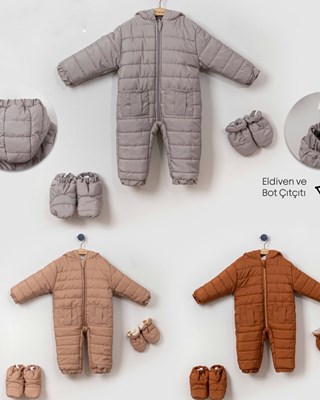 Winter  Eldivenli Pappalı elyaf dolgulu penye astarlı Kışlık Bebe Kozmonot Tulum