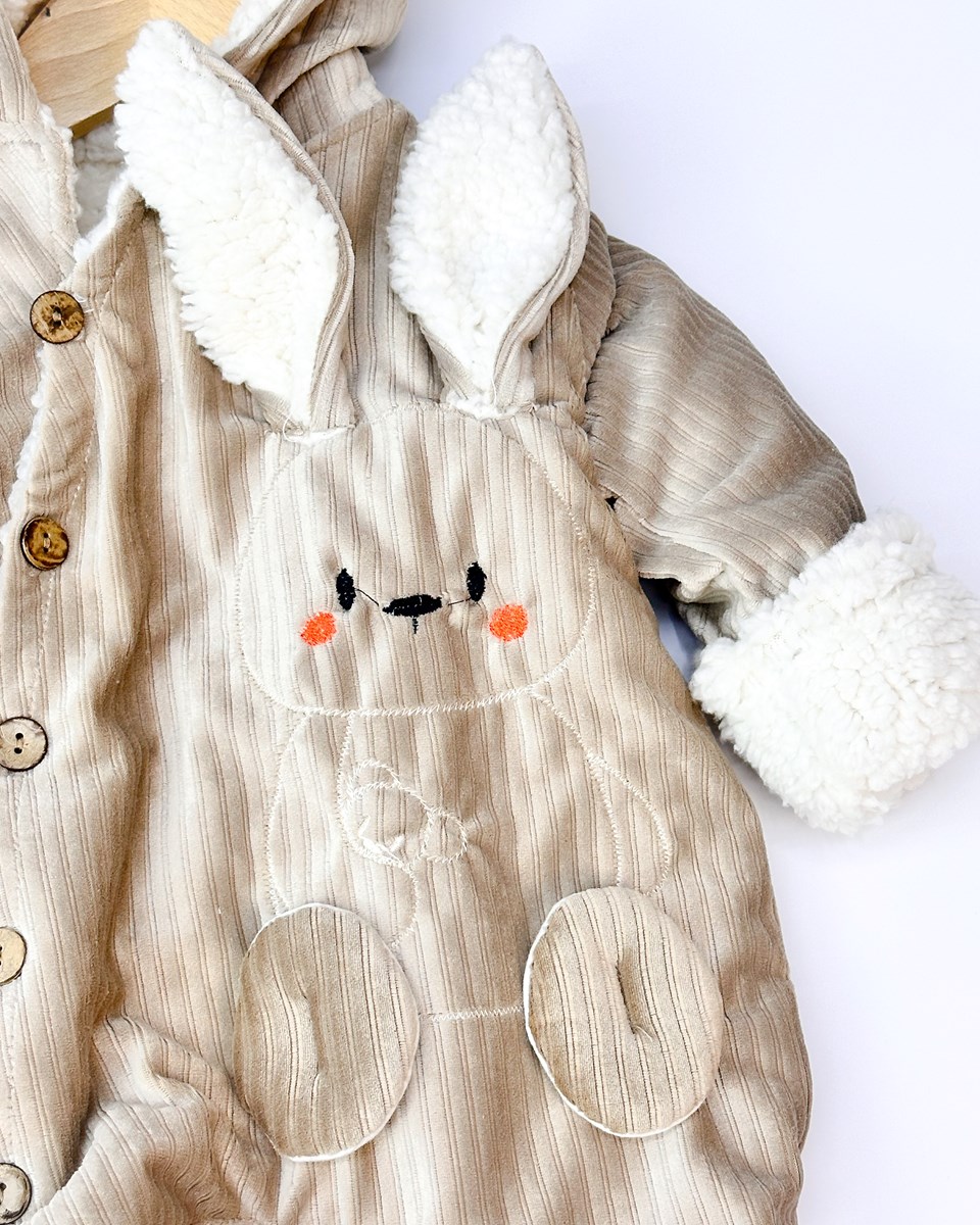 Dışı kadife içi welsoft tavşan detaylı kışlık bebe tulum 