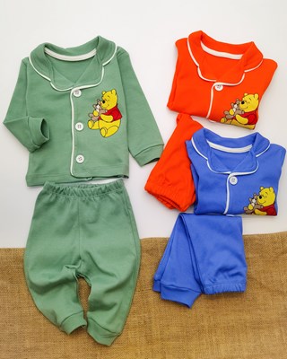 Winnie the pooh Bisiklet Yaka 2li Penye Mevsimlik Pijama Takımı