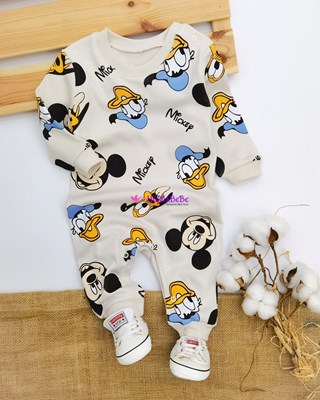 Mickey and duffy Duck Baskılı alttan Çıtçıtlı Mevsimlik bebe tulum 