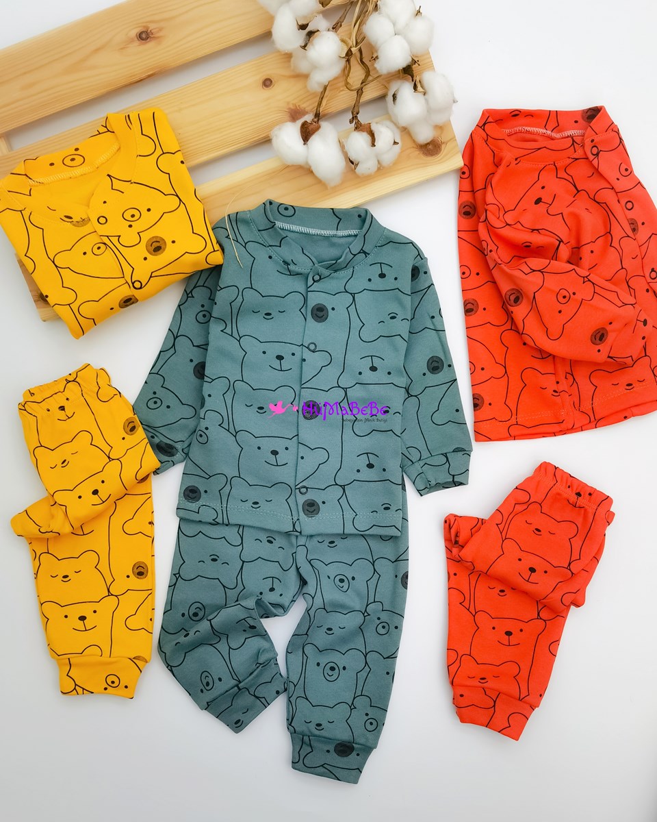 Bears uzun kollu önden Çıtçıtlı Mevsimlik 2li bebe pijama takımı 