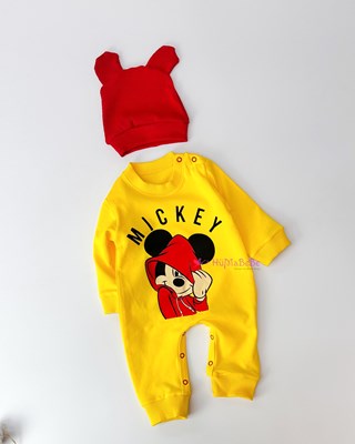 Mickey ribana şapkalı alttan çıtçıtlı mevsimlik tulum set