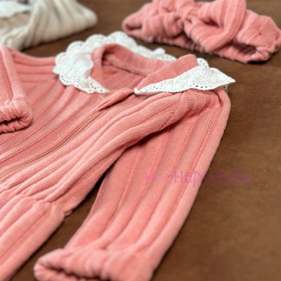 Fisto detaylı şık bandanalı kız triko bebek tulum 