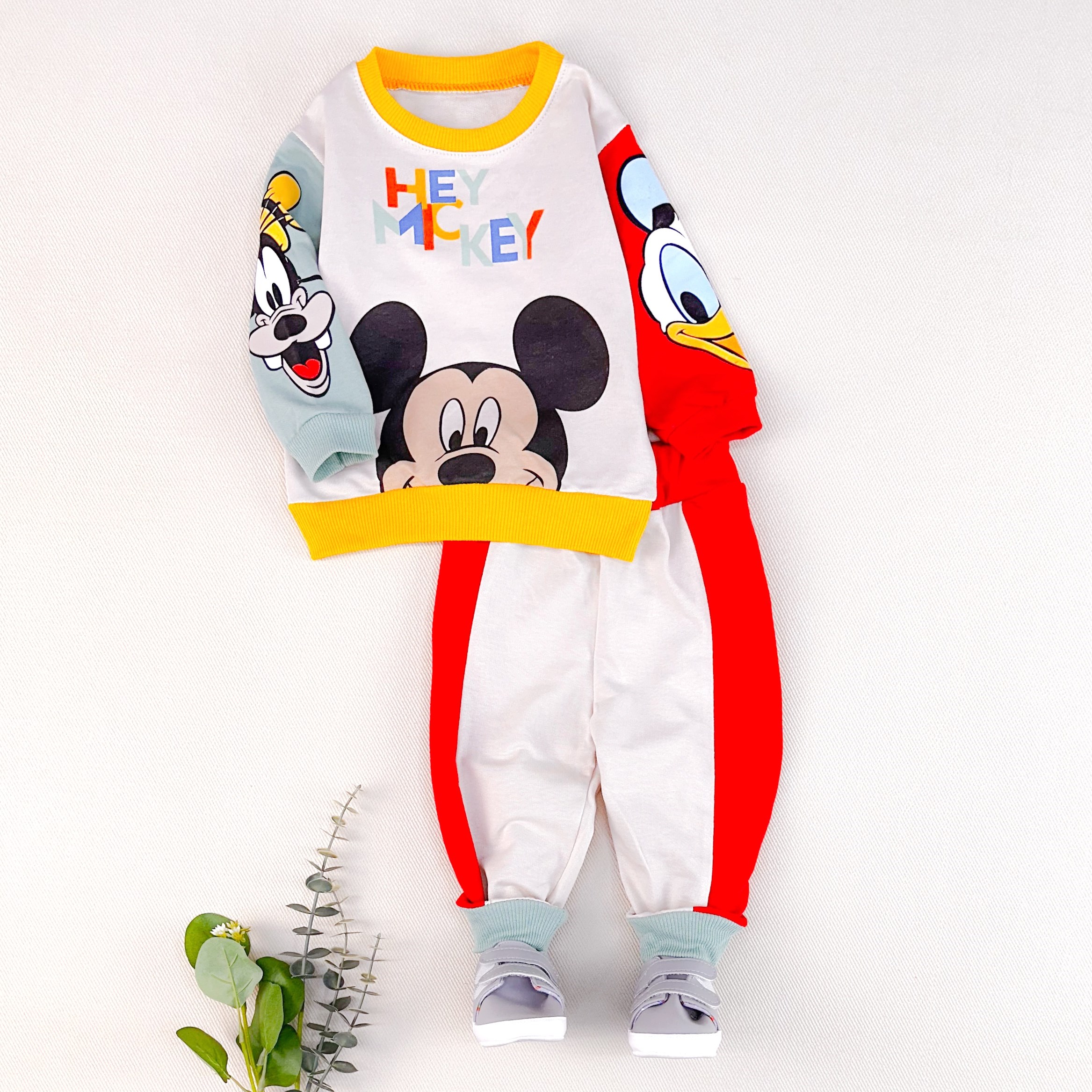 Pluto duffy hey Mickey bisiklet yaka mevsimlik ikili bebe takım  not kol rengine göre sipariş veriniz