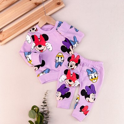 Minnie and daisy baskılı omuzdan çıtçıtlı mevsimlik 2li kız bebek takımı 