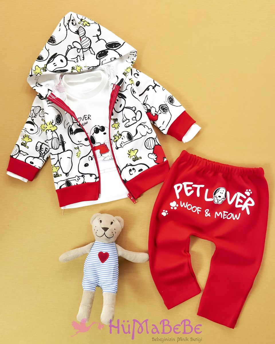 Snoopy hırkalı uzun kollu sweatshirt mevsimlik 3lü bebe takım 
