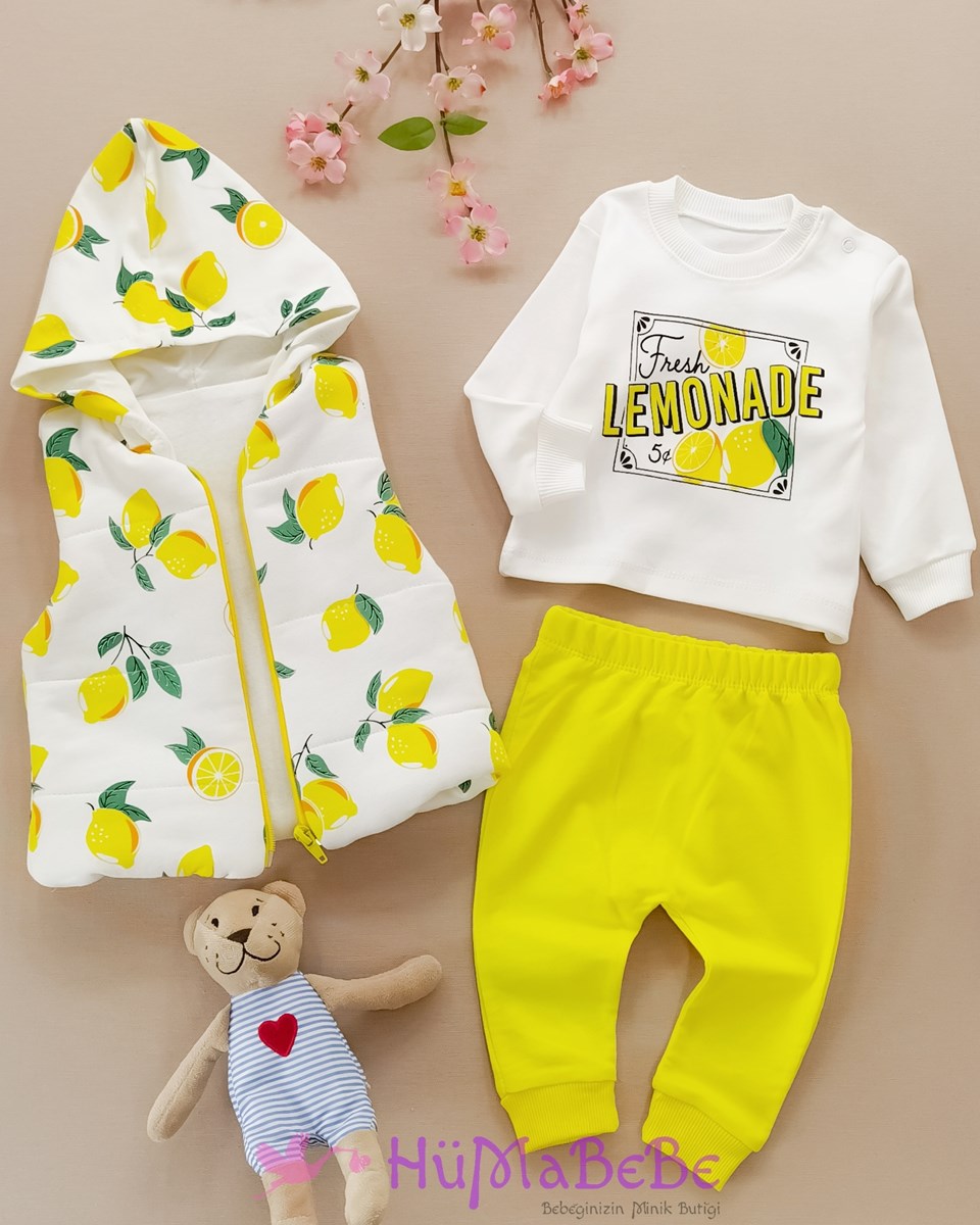 Lemon Şişme yelekli Sweatshirt Mevsimlik 3lü Kız Bebe Takım 