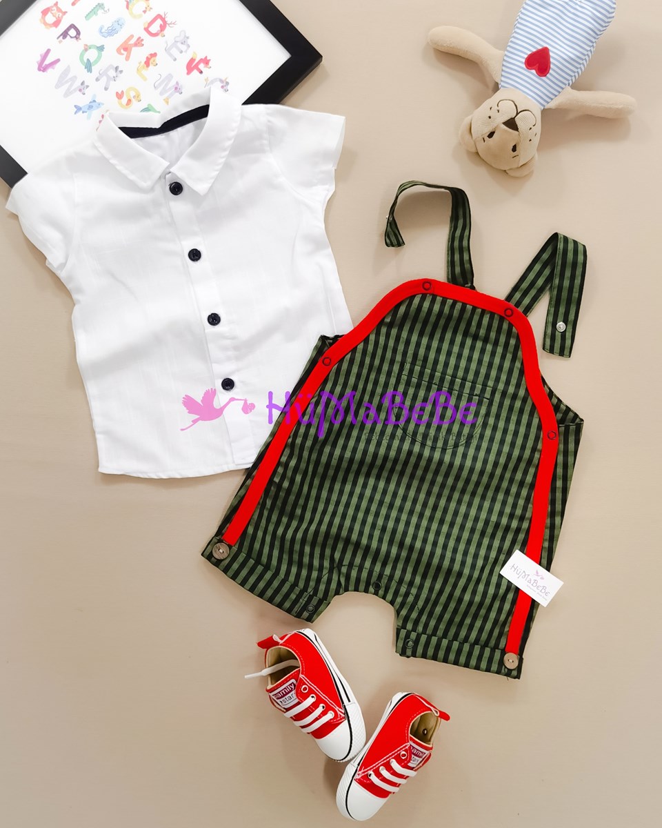 Potikare şerit biyeli kısa kollu gömlek yazlık 2li Bebe Takım 