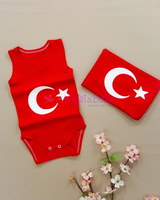 Ay Yıldız Türk Bayrağı kırmızı bebek Askılı body 