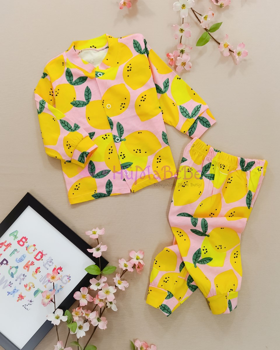 Limon detaylı Uzun Kollu Çıtçıtlı Mevsimlik Bebe Pijama Takımı