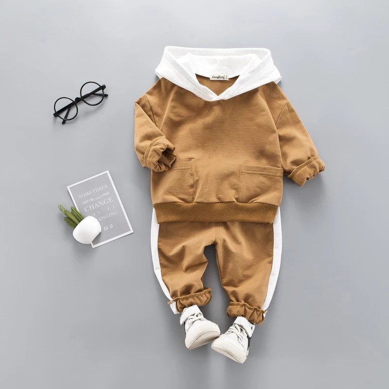 Tarz Kapşonlu Uzun Kollu Sweatshirt yanları çizgili Mevsimlik 2li Bebe Takım 
