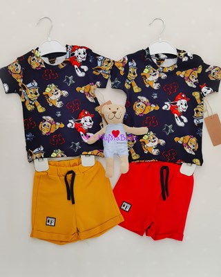 Sevimli köpekler desenli t shirt yazlık 2li Bebe Takım 