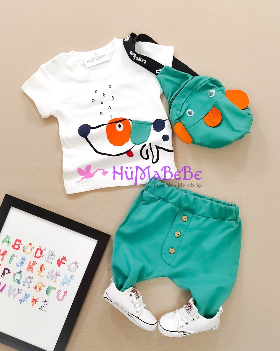 Baby dog sırt çantalı t shirt şortlu yazlık 3lü erkek bebe takım 