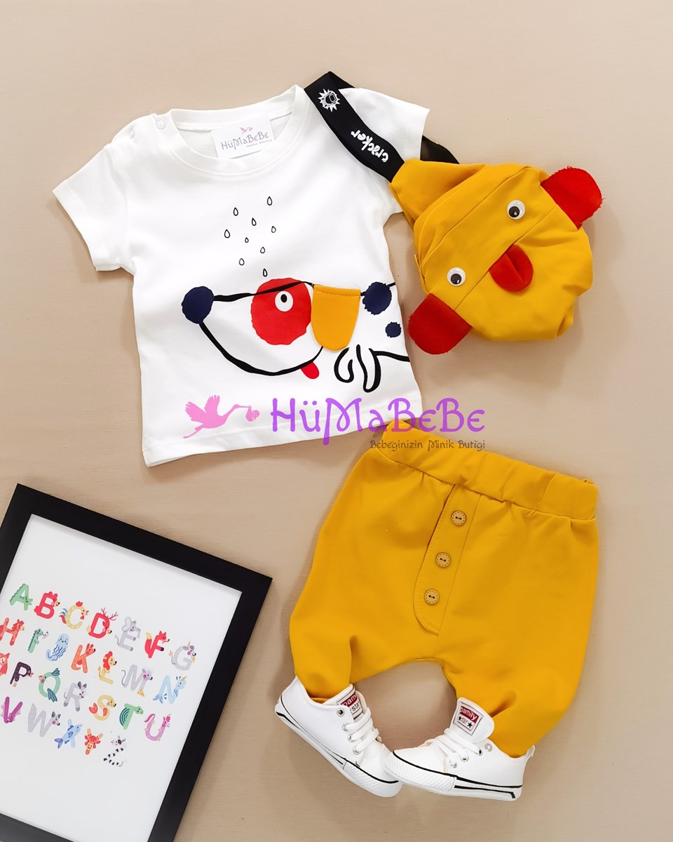 Baby dog sırt çantalı t shirt şortlu yazlık 3lü erkek bebe takım 