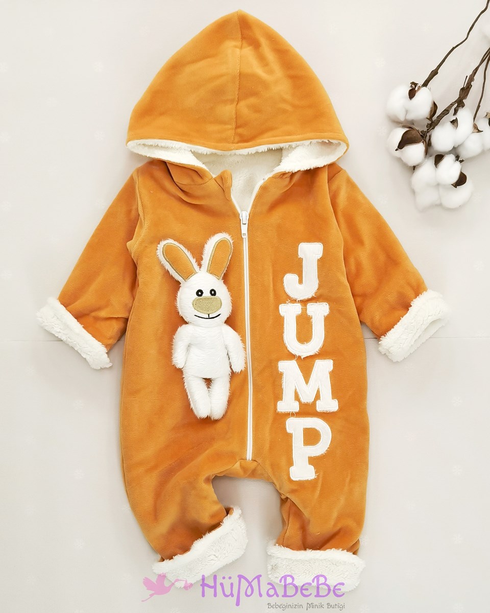Jump Rabbit dış Kadife astarlı içi Welsoft boydan fermuarlı kışlık tarz bebe tulum 