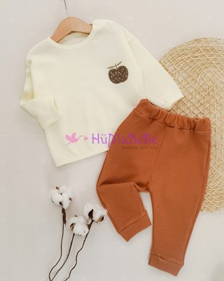 Apple organic omuzdan Çıtçıtlı Sweatshirt Mevsimlik tarz 2li Bebe Takım 