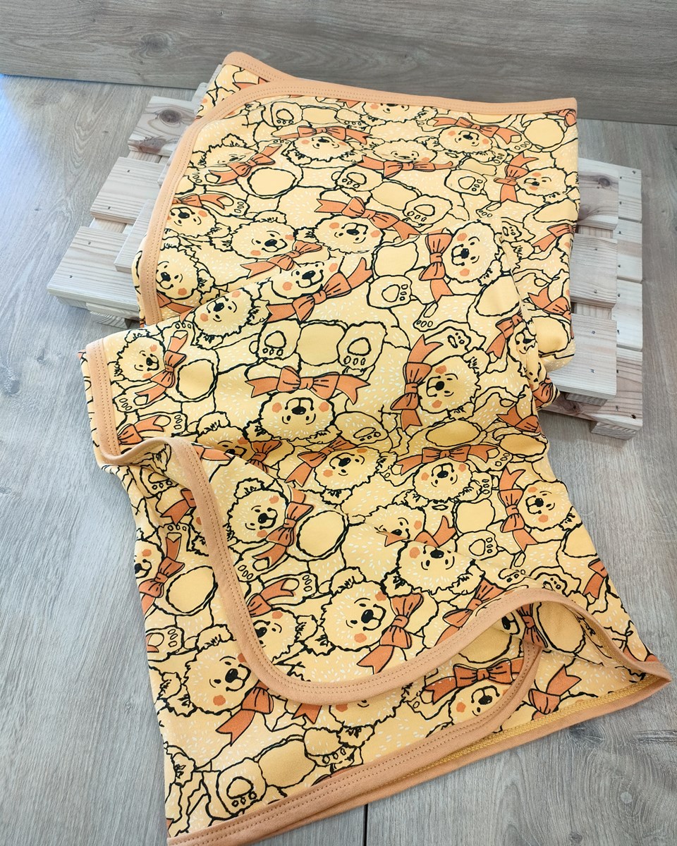 Fiyonklu Ayıcık Desen Çift Kat Biyeli Penye Battaniye