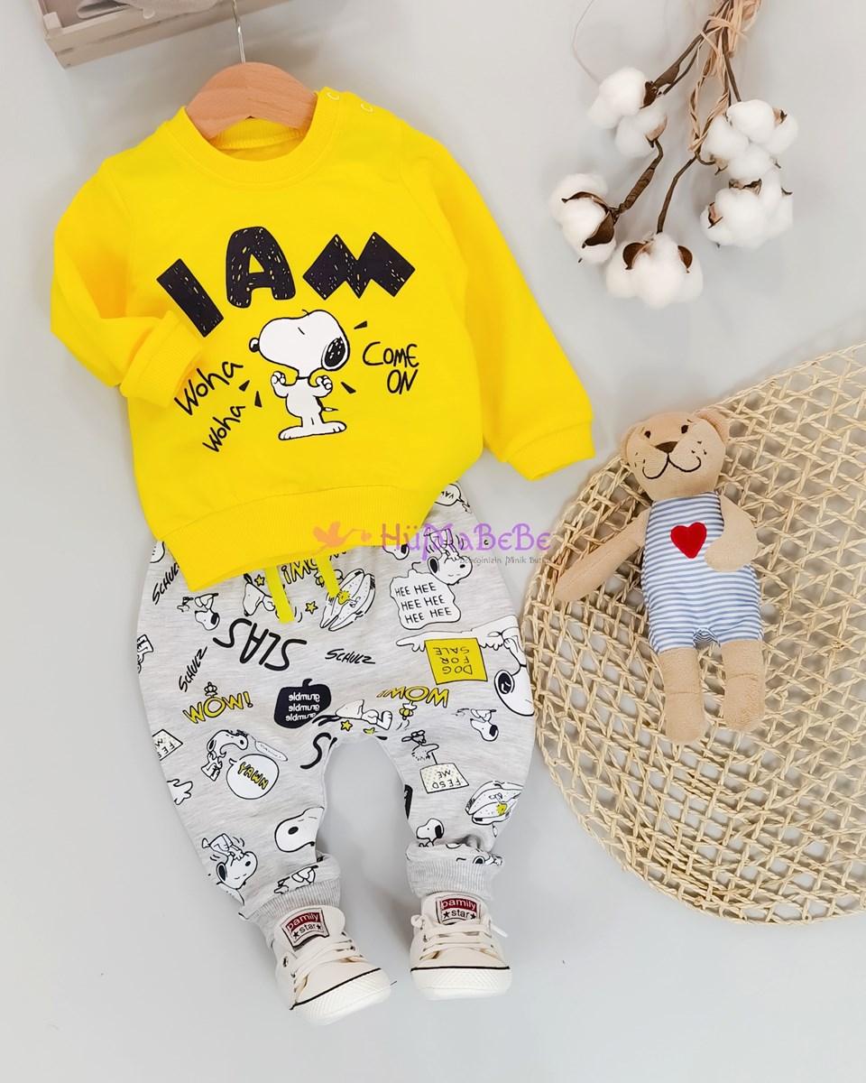 I'am Snoopy baskılı uzun kollu Sweatshirt Mevsimlik 2li Bebe Takım 