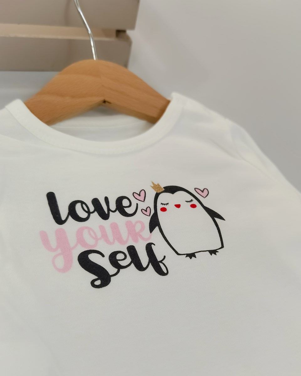 Love your self penguen desenli şişme yelekli Mevsimlik 3lü Kız Bebe Takım 