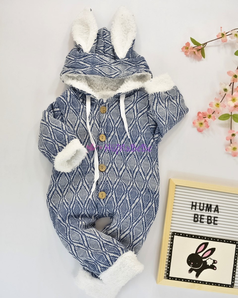 Dışı triko içi Welsoft baklava desenli kışlık bebe tulum 