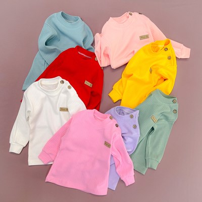 Kaşkorse omuzdan ahşap düğmeli mevsimlik tek sweatshirt