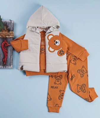 Just Relax bear yelekli mevsimlik 3lü bebe takım