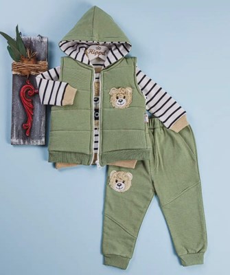 Toy bear nakış detaylı şişme yelekli mevsimlik 3lü bebe takım 