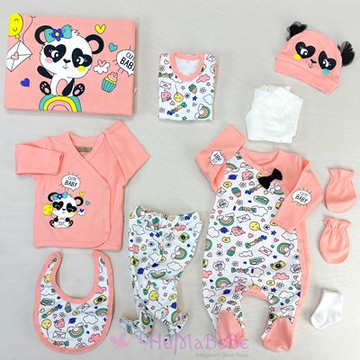 Cute baby panda tulumlu 10lu yenidoğan bebek hastane zıbın seti
