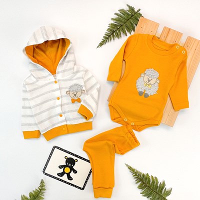 Kuzucuk nakışlı hırkalı mevsimlik 3lü bebe takım 
