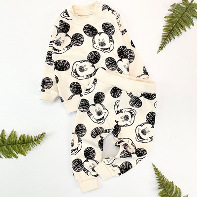 mickey mouse Omuzdan Çıtçıtlı Mevsimlik 2li Bebe Takımı