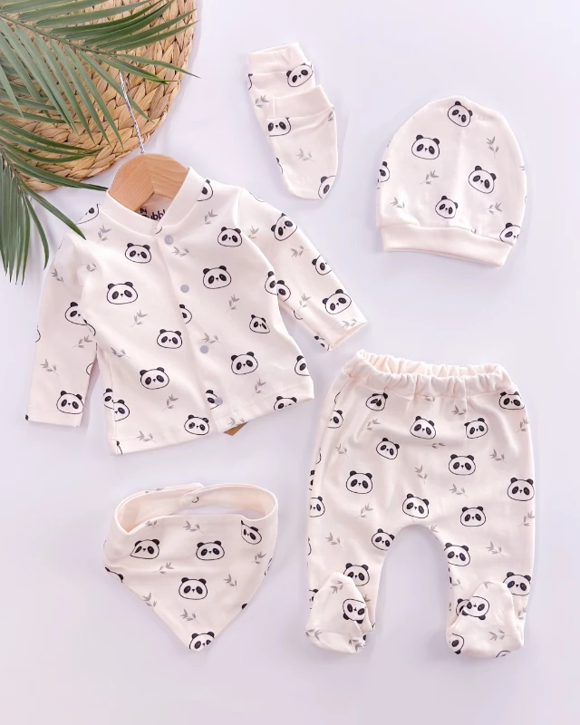 Minik pandalar önden çıtçıtlı yenidoğan 5li set 