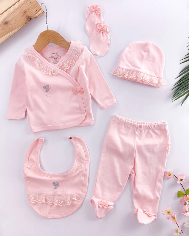 Butterfly yandan çıtçıt detaylı yenidoğan 5li set 