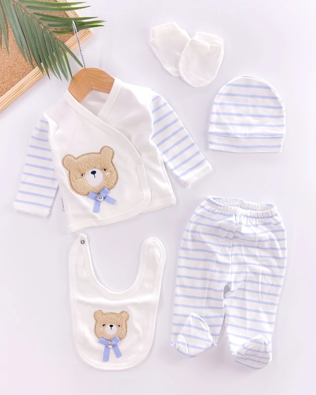 Papyonlu Kabartmalı Ayıcık Yenidoğan 5li Hastane Çıkış Seti