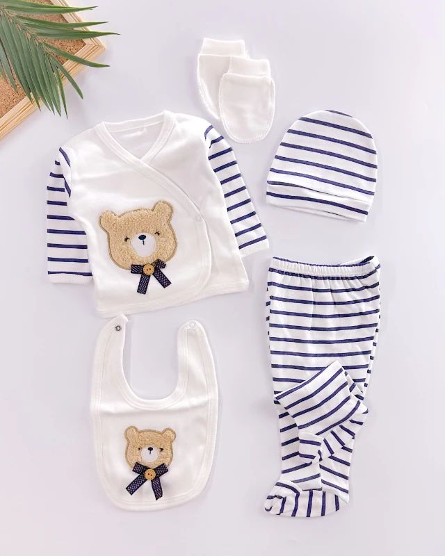 Papyonlu Kabartmalı Ayıcık Yenidoğan 5li Hastane Çıkış Seti