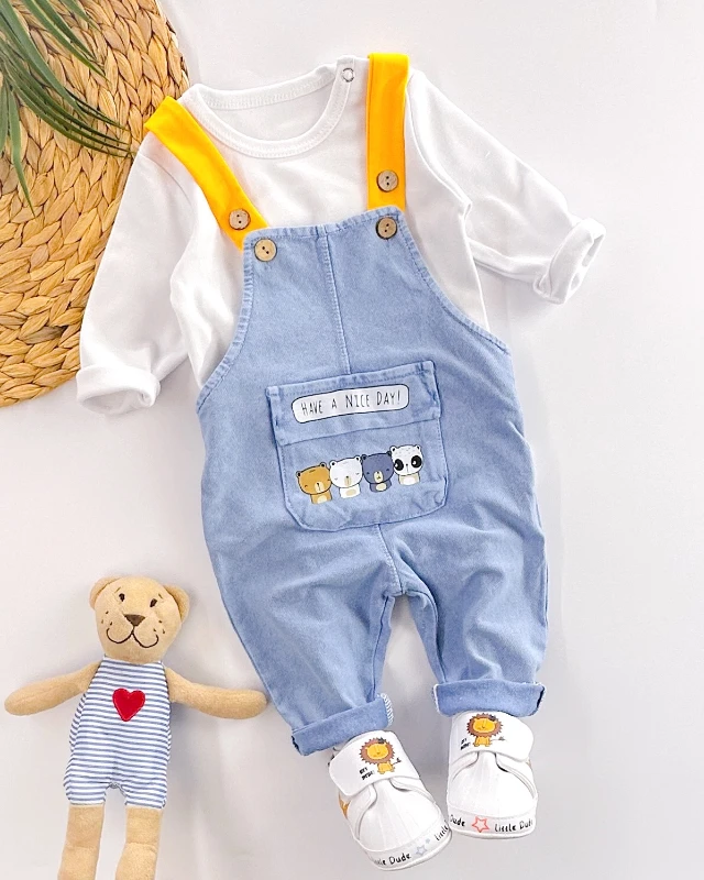 Have a nice day ayarlanabilir askılı örme kot mevsimlik 2li salopet set 