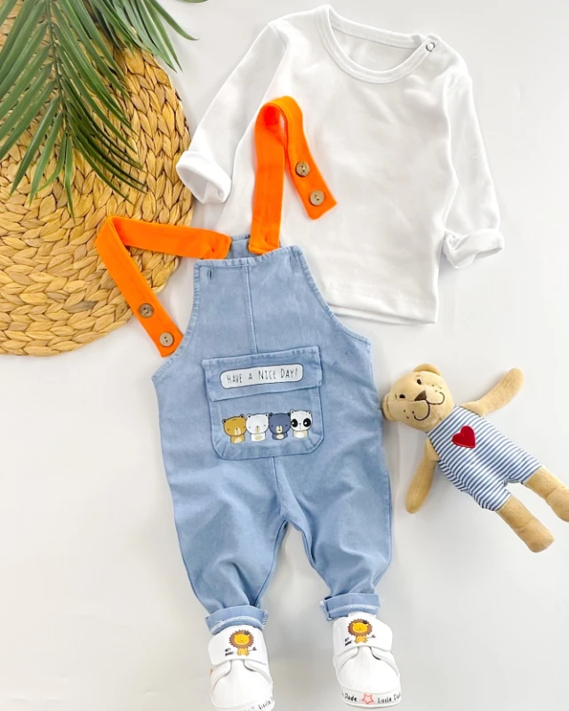 Have a nice day ayarlanabilir askılı örme kot mevsimlik 2li salopet set 