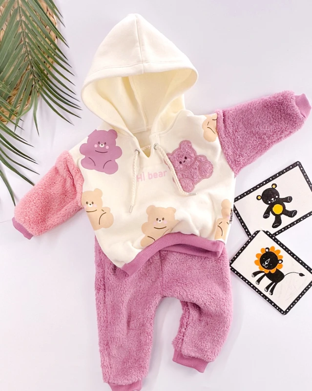 Hi bear tarz ip detaylı kapüşonlu şardon welsoft kışlık 2li takım 