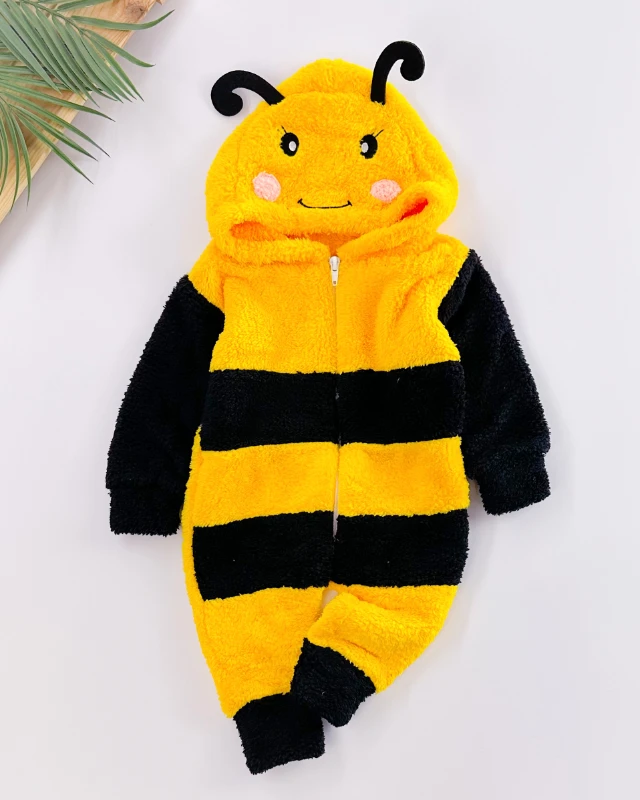Arı  Figürlü Boydan Fermuarlı Welsoft Kışlık Bebe Tulum