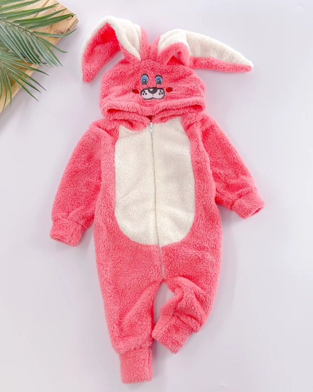 Tavşan figürlü boydan fermuarlı welsoft kışlık bebe tulum 