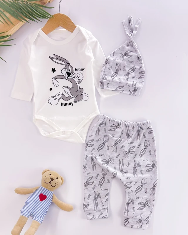 Funny bunny çıtçıt badili şapkalı mevsimlik 3lü takım 