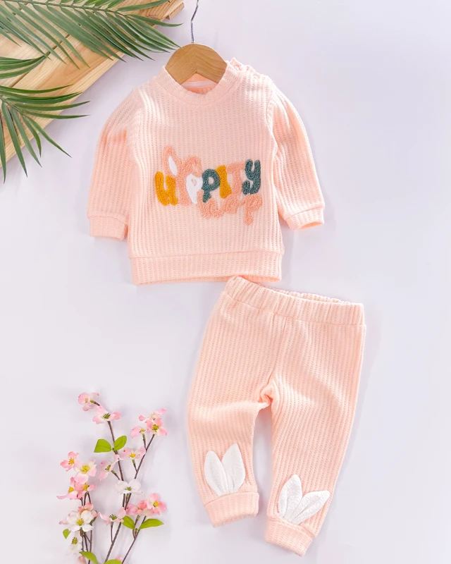 Happy rabbit omuzdan çıtçıtlı kulak detaylı 2li takım 