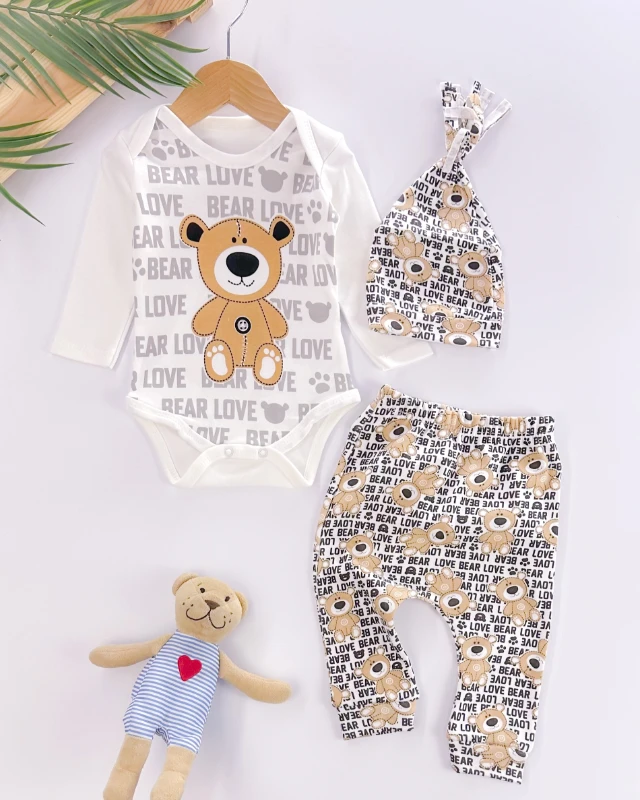 Love bear çıtçıt badili şapkalı mevsimlik 3lü takım 