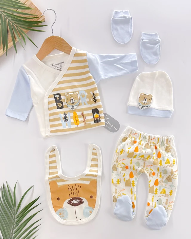 Bear wild kruvaze yakalı yenidoğan 5li set 