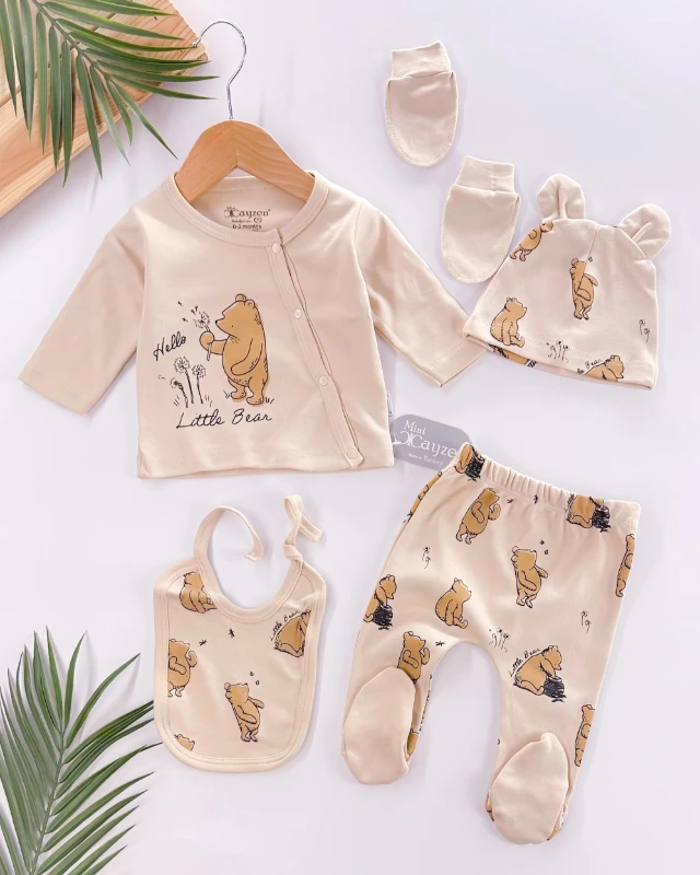 Hello little bear yandan çıtçıtlı yenidoğan 5li set 